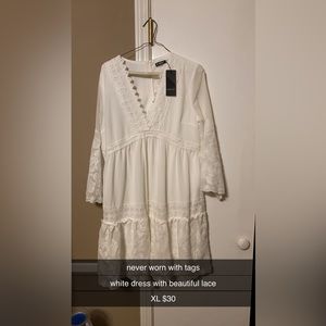 beautiful shorter white dress with lace